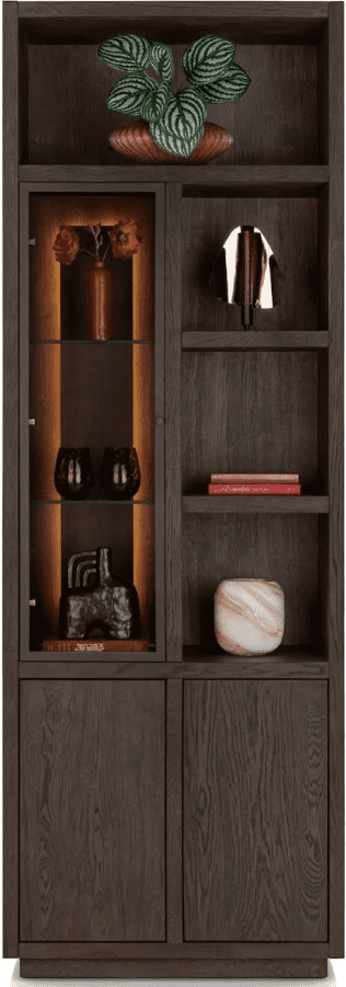Gijon bergkast smal 75 cm - verlichting - bruin