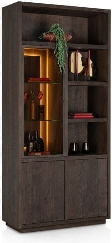 Henders & Hazel Gijon bergkast 100 cm - 1-glasdeur + 2-deuren + 4-niches (+ led) Bruin Kast