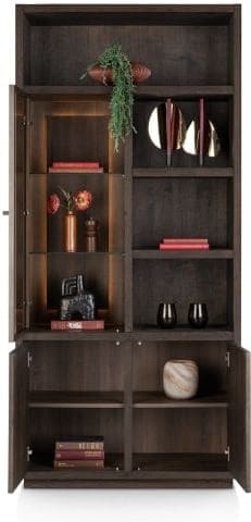 Henders & Hazel Gijon bergkast 100 cm - 1-glasdeur + 2-deuren + 4-niches (+ led) Bruin Kast
