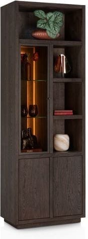 Henders & Hazel Gijon bergkast smal 75 cm - 1-glasdeur + 2-deuren + 4-niches (+ led) Bruin Kast