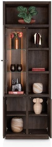 Henders & Hazel Gijon bergkast smal 75 cm - 1-glasdeur + 2-deuren + 4-niches (+ led) Bruin Kast