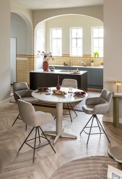 Henders & Hazel Mateo barstoel - 4-pootjes - rough off black - bellini - creme Beige|Wit Eetkamerstoel