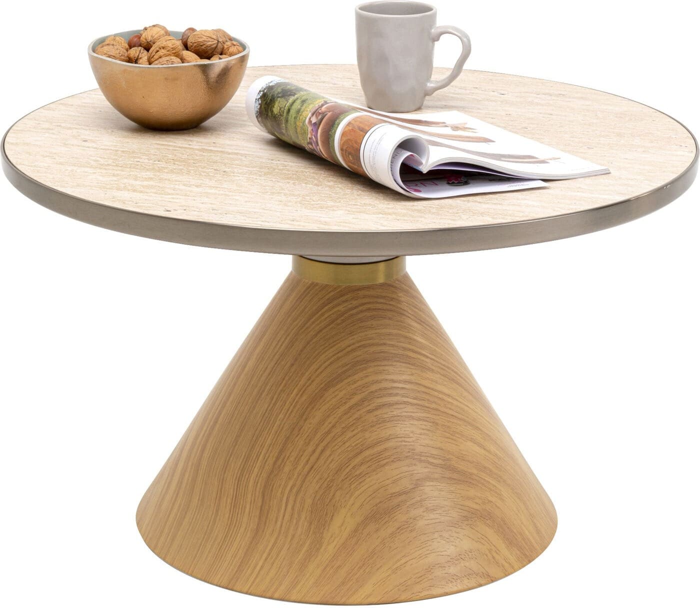 Salontafel Cono Oak Travertin Ø70cm Kare Design Salontafel 70656