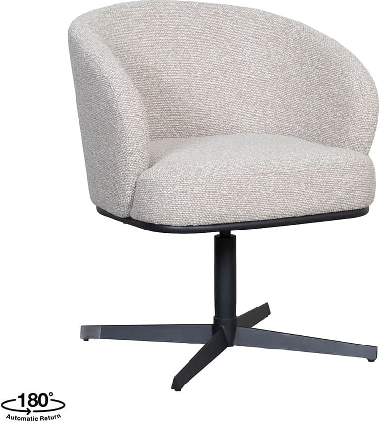 LABEL51 Eetkamerstoel Cannes - Naturel - Royal Boucle - Zwart Metalen Frame Naturel Eetkamerstoel