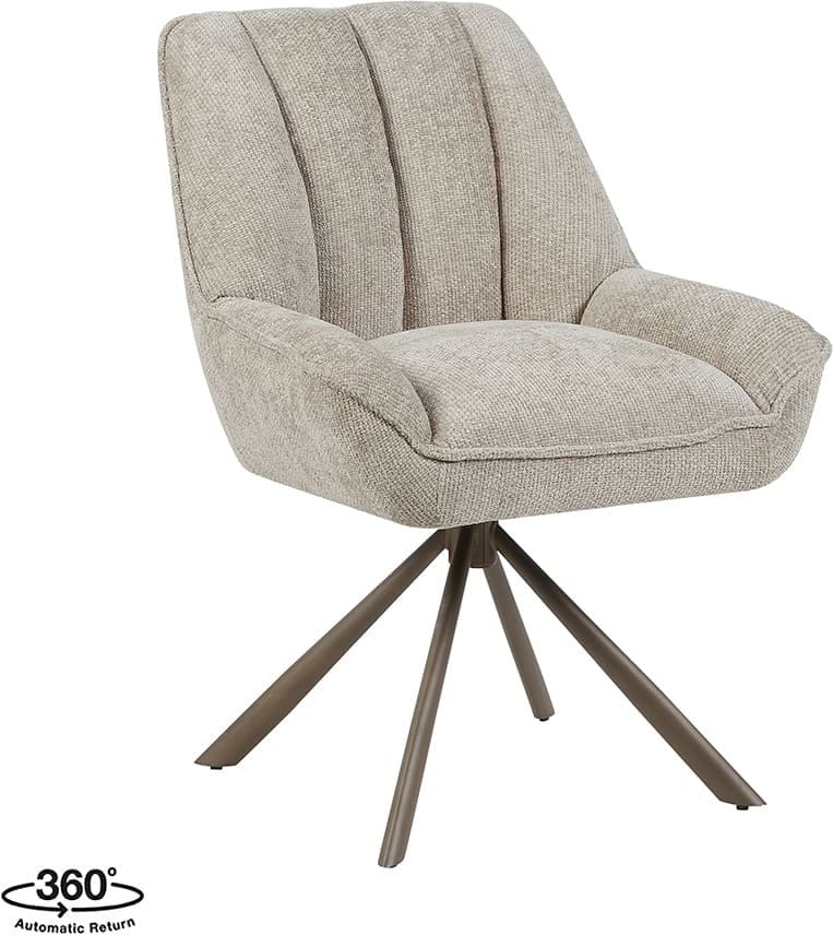 LABEL51 Eetkamerstoel Reims - Naturel - Haga - Brons Metalen Frame Naturel Eetkamerstoel