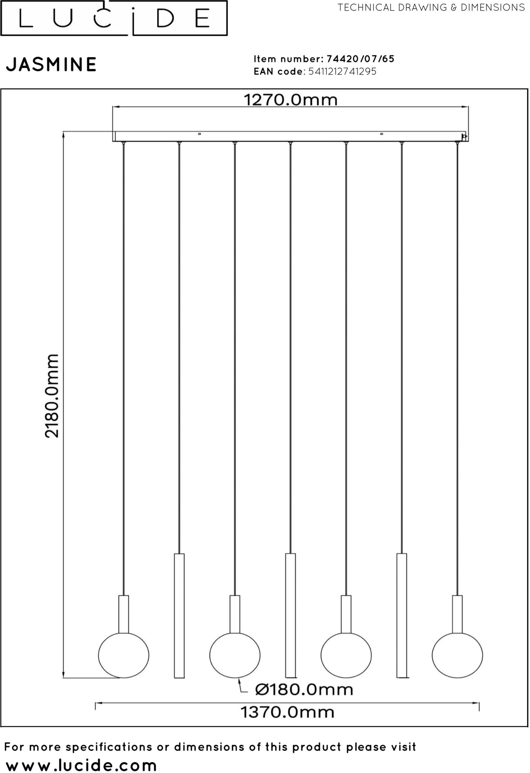 Jasmine Hanglamp Led Dimb. Cct 7x4w 2200k/3300k - Koper Lucide Hanglamp 74420/07/65