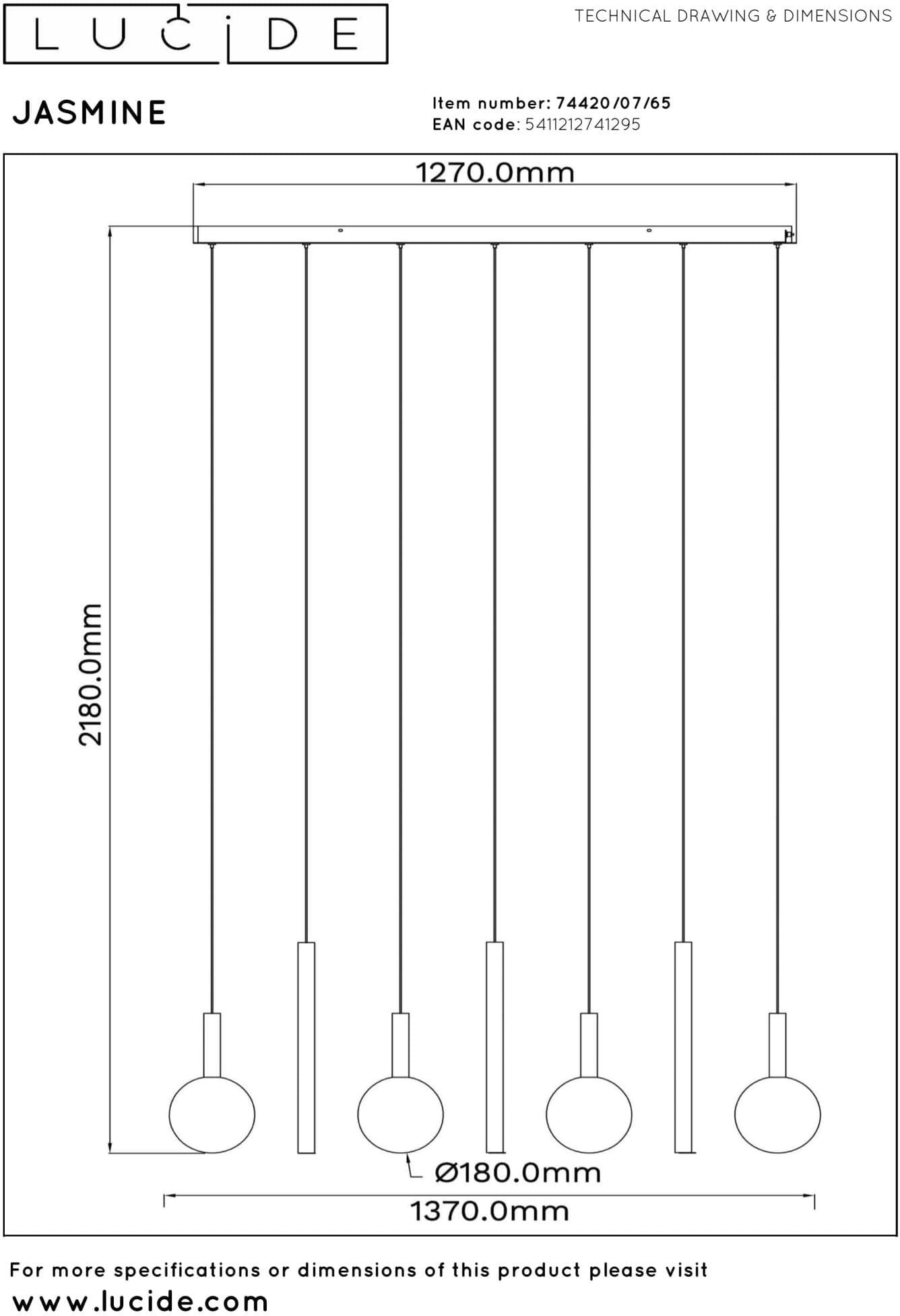 Jasmine Hanglamp Led Dimb. Cct 7x4w 2200k/3300k - Koper Lucide Hanglamp 74420/07/65