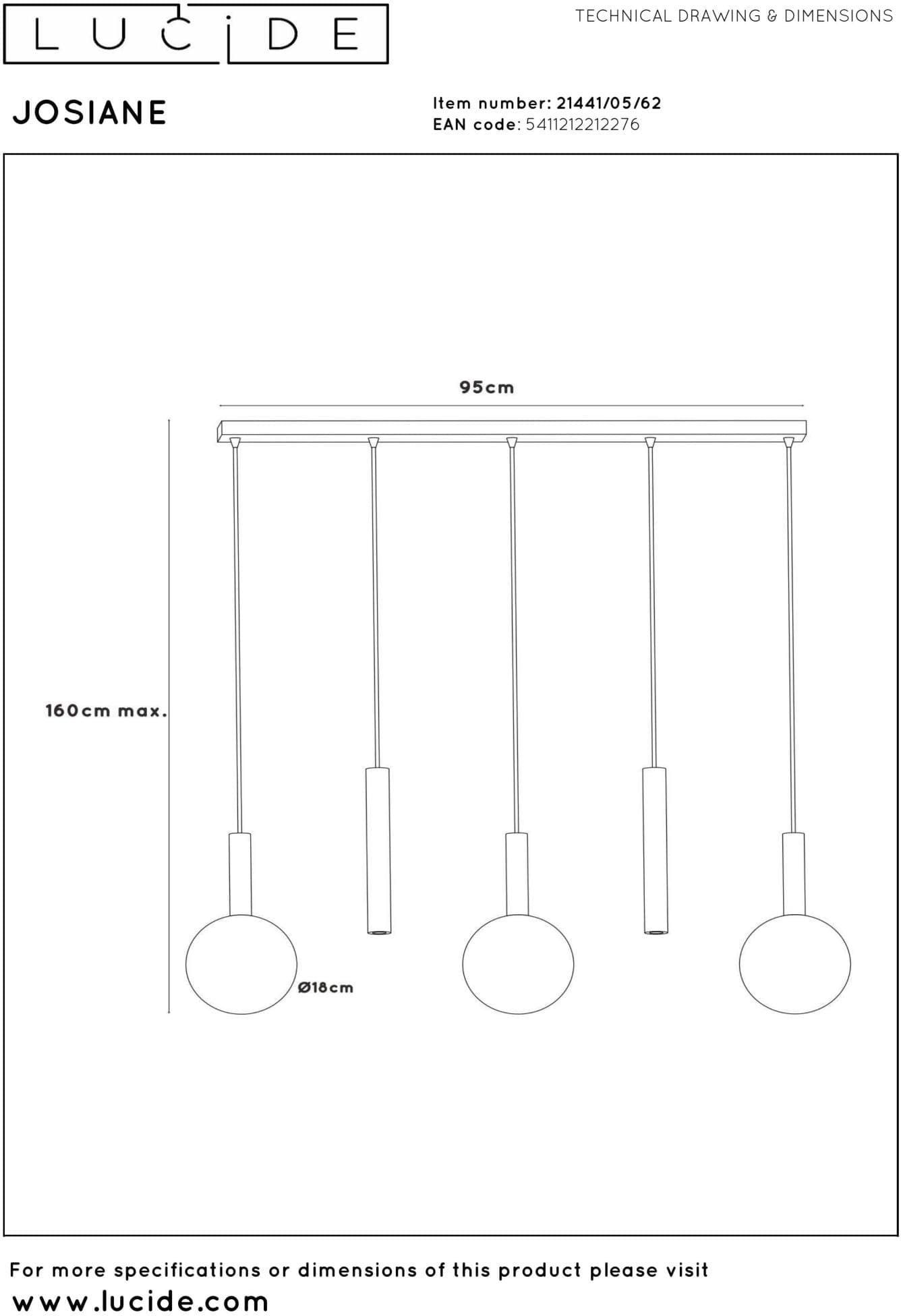 Josiane Hanglamp - Amber | Vibes Lucide Hanglamp 21441/05/62