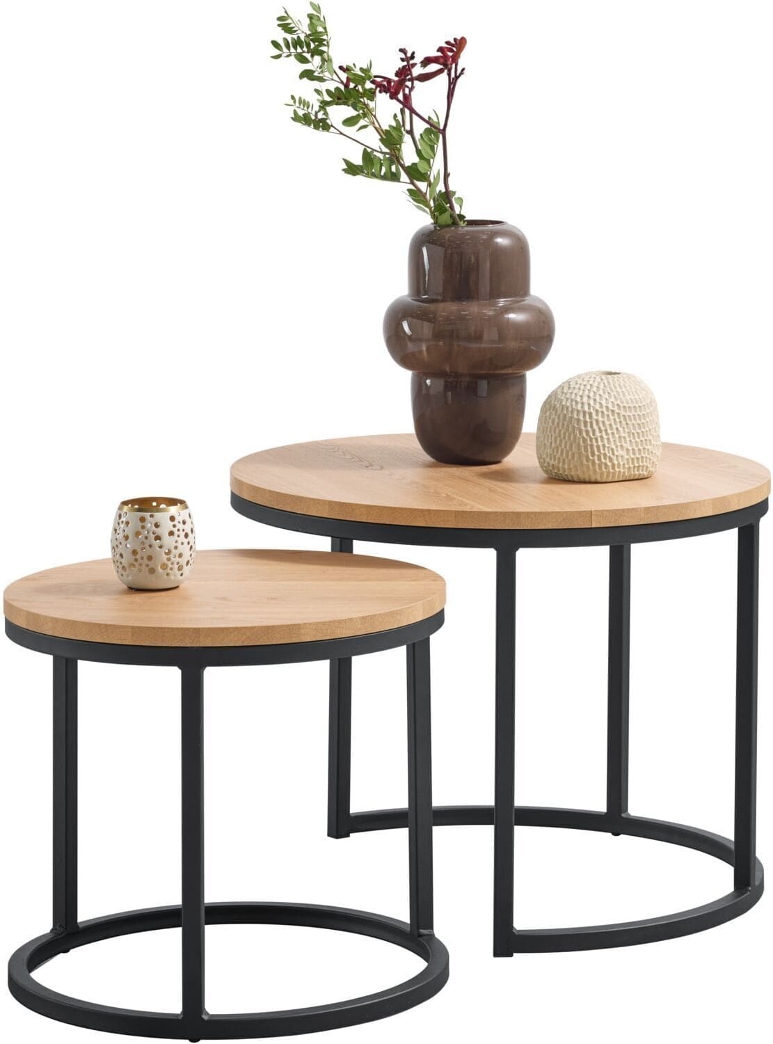 Profijt Meubel Bijzettafelset Budrio lichtbruin 45 en 60 cm rond Bruin Bijzettafel