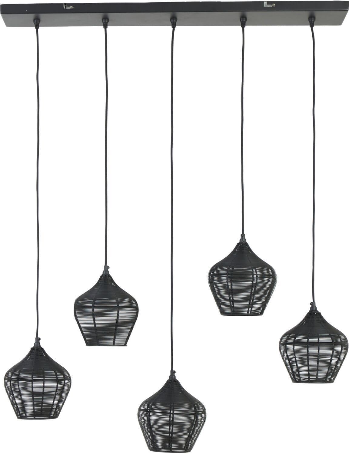 Profijt Meubel Hanglamp Bendigo zwart 5-lichts Zwart Hanglamp