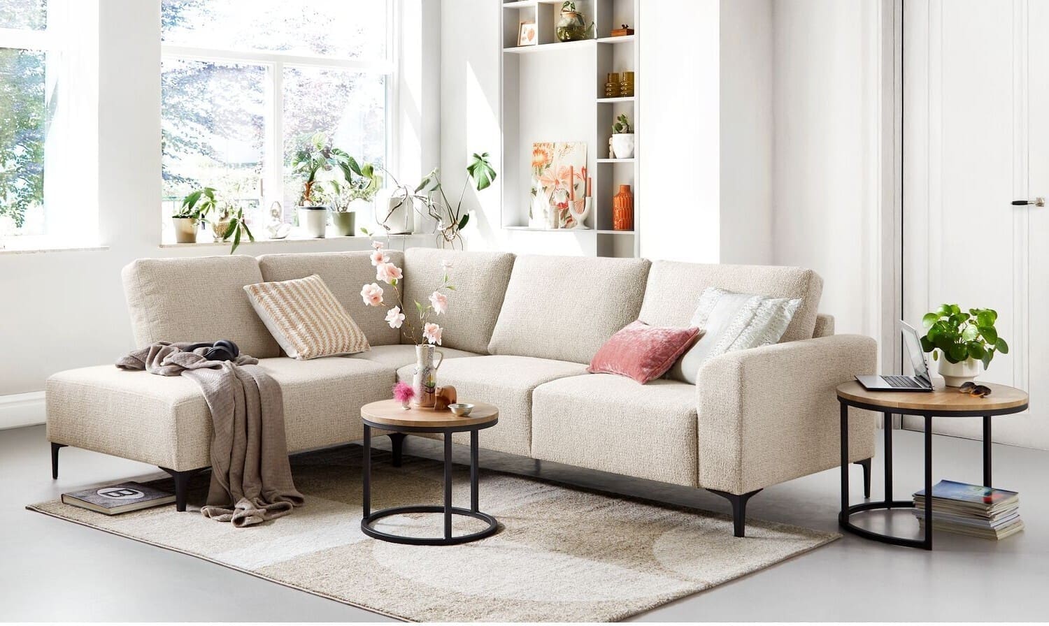 Profijt Meubel Hoekbank links Garzeno beige met hoge poten basic comfort Beige|Wit Hoekbank