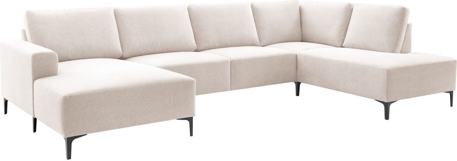 Pronto Wonen Hoekbank rechts Fabria groot beige basic comfort Beige|Wit Bank