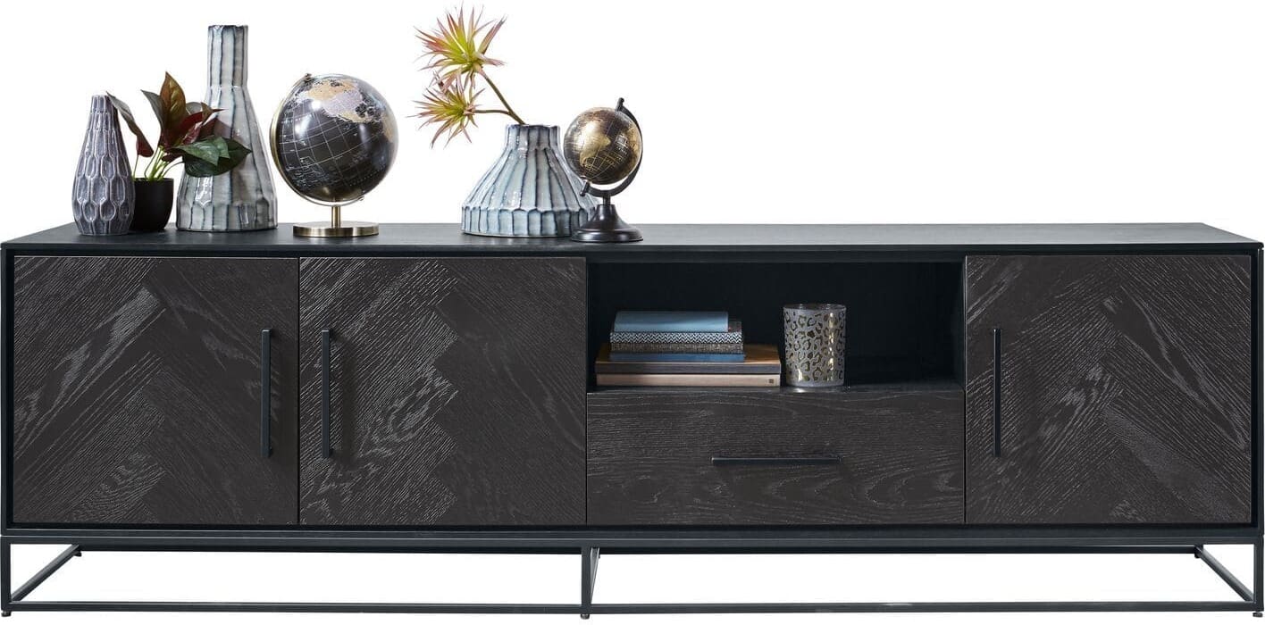 Pronto Wonen TV-meubel Vinito (199 Cm) eiken fineer zwart Bruin Tv-meubel|Tv-dressoir
