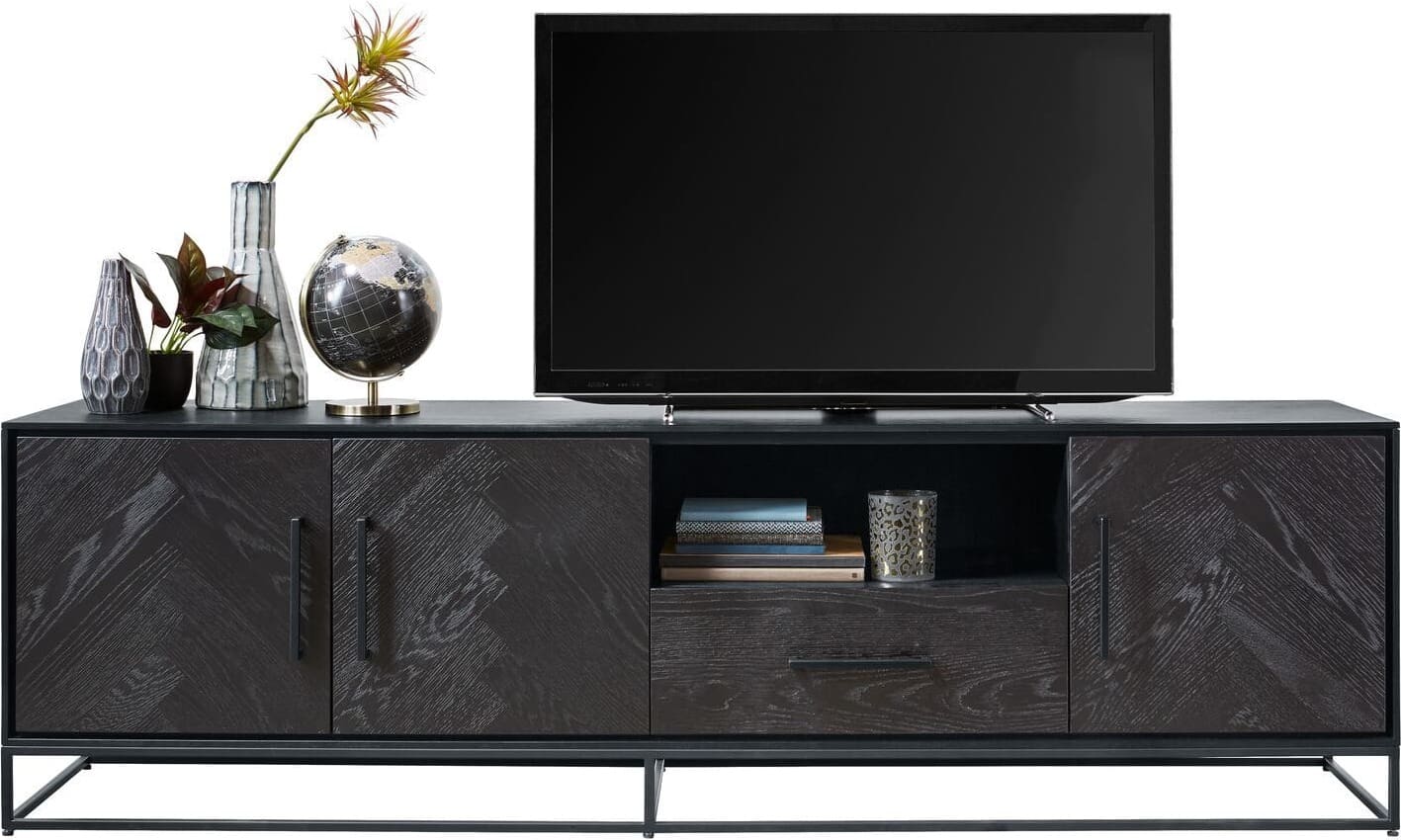 Pronto Wonen TV-meubel Vinito (199 Cm) eiken fineer zwart Bruin Tv-meubel|Tv-dressoir