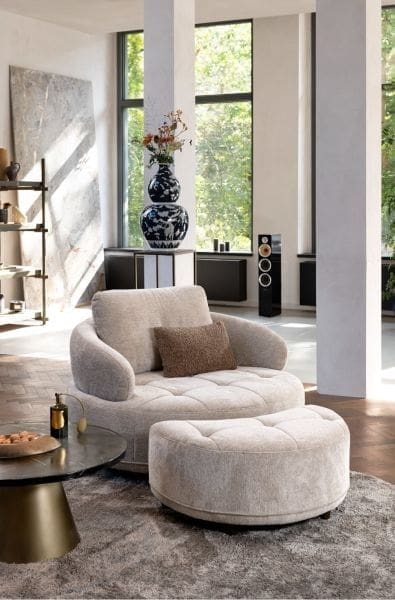 Henders & Hazel Borgia draaifauteuil - rond 130 cm Grijs|Taupe Fauteuil