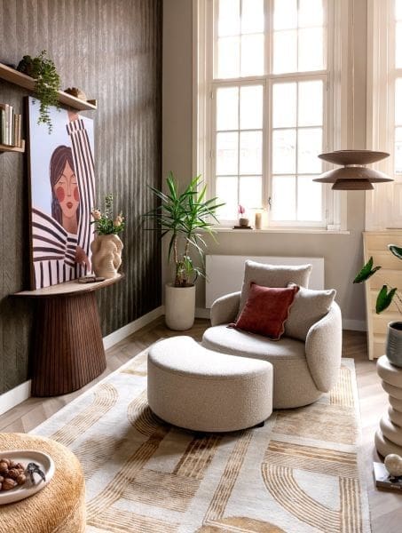 Henders & Hazel Elise draaifauteuil met poef - stof cloudy Beige Fauteuil