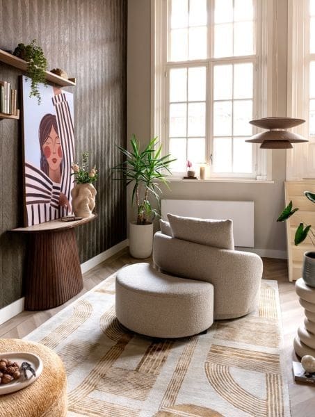 Henders & Hazel Elise draaifauteuil met poef - stof cloudy Beige Fauteuil