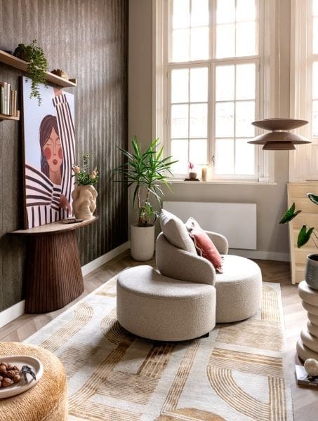 Henders & Hazel Elise draaifauteuil met poef - stof cloudy Beige Fauteuil