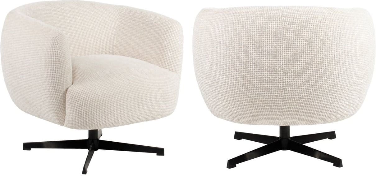 Richmond Interiors Lounge stoel Estelle beige blockweave swivel Beige Eetkamerstoel