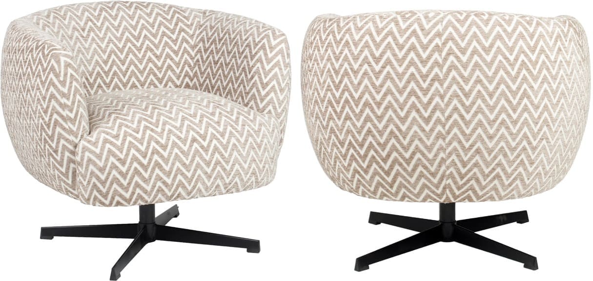 Richmond Interiors Lounge stoel Estelle sand chevron swivel Beige Eetkamerstoel