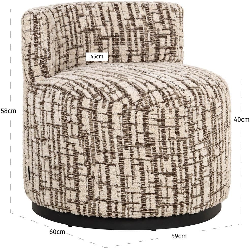 Richmond Interiors Lounge stoel Franny brown labyrinth Bruin Eetkamerstoel