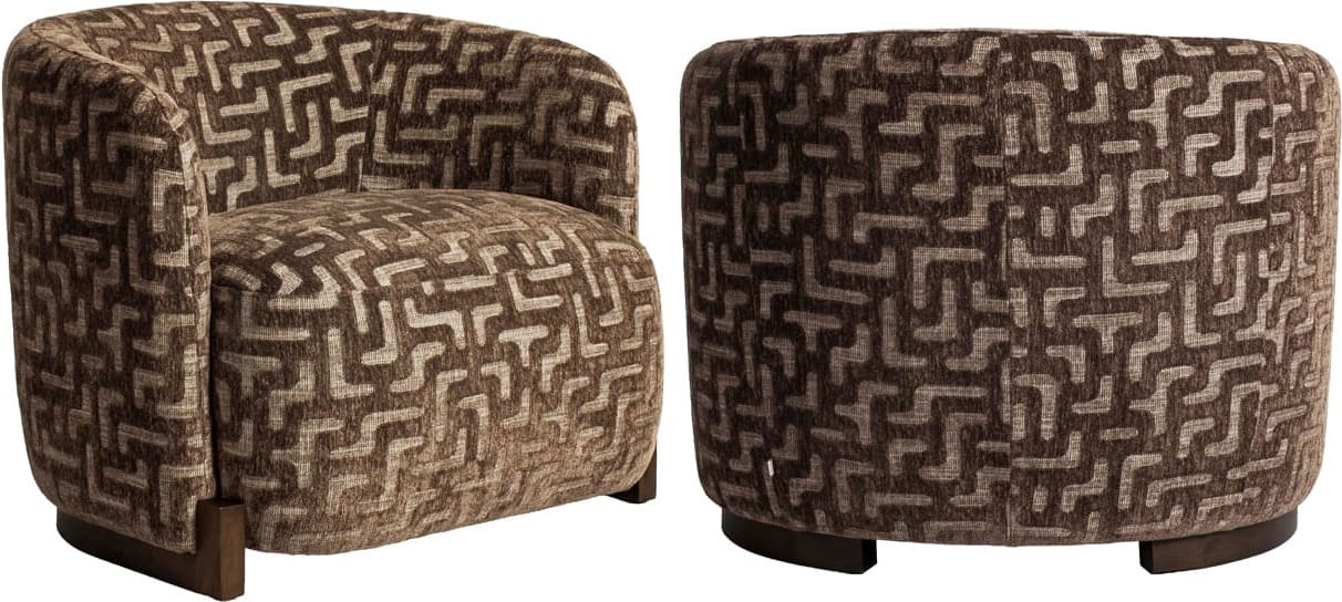 Richmond Interiors Lounge stoel Hannah brown labyrinth fire retardant Bruin Eetkamerstoel