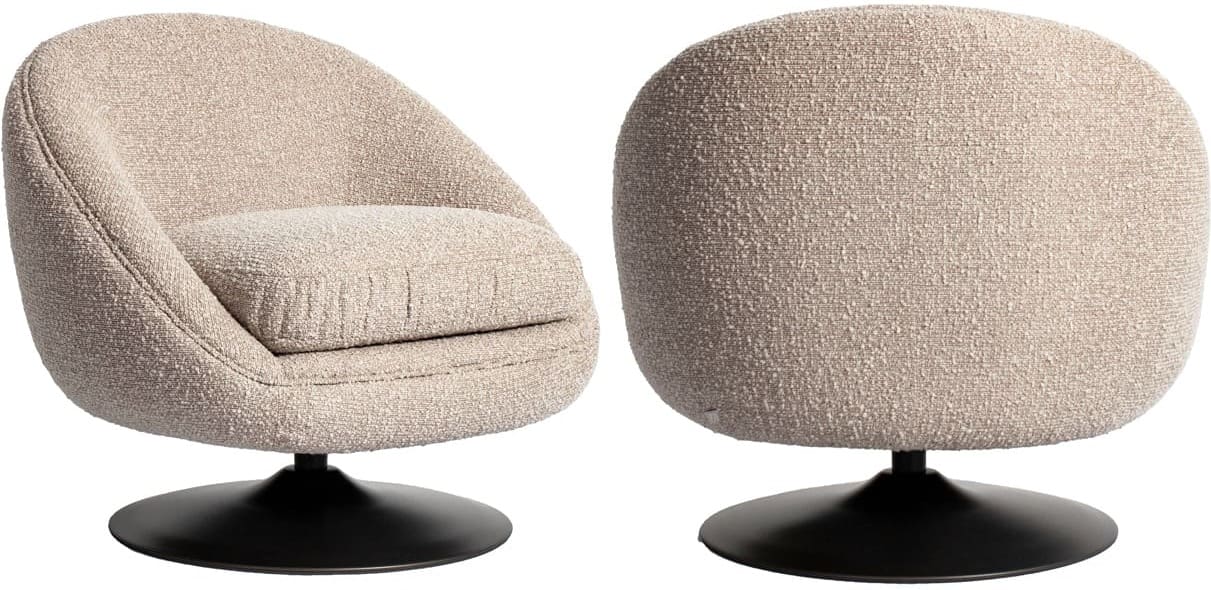 Richmond Interiors Lounge stoel Nodo natural chunky swivel Beige Eetkamerstoel