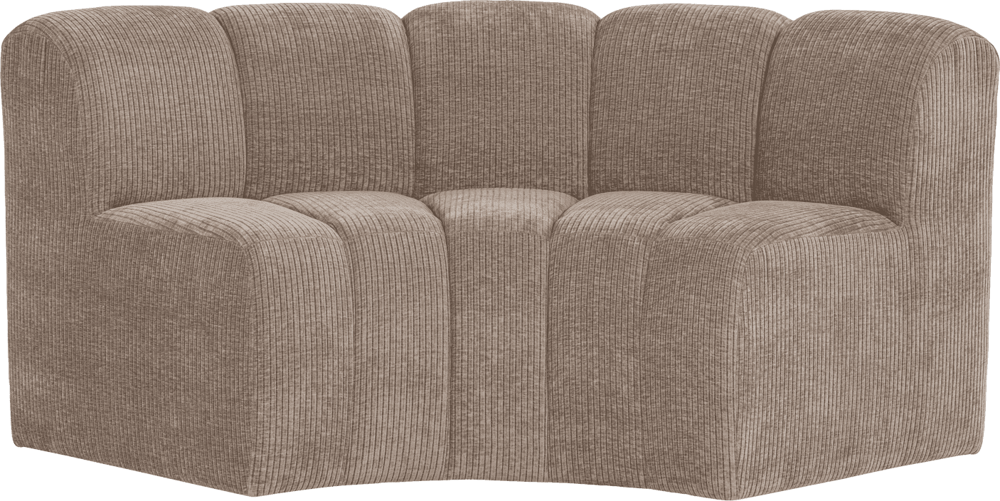 WOOOD Mojo eetbank halfronde hoek rugleuning rib donkerzand Bruin|Beige Eetkamerbank