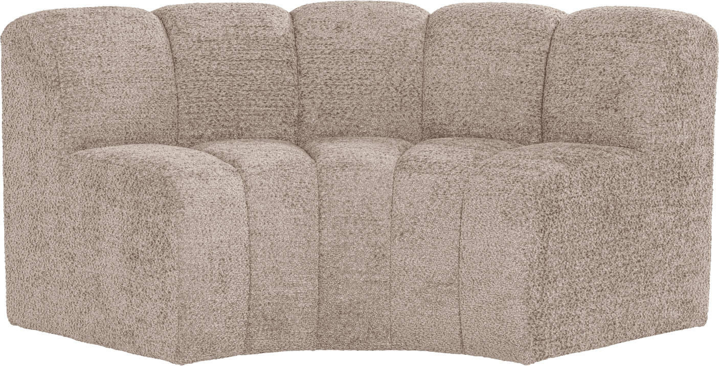 WOOOD Mojo eetbank halfronde hoek rugleuning wollig d.zand Bruin|Beige Eetkamerbank
