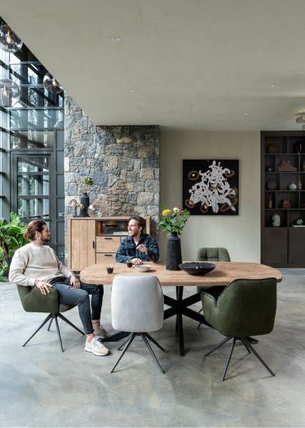Henders & Hazel Bell armstoel - creme frame - draaibaar - pocket - stof calabria - kiezel Grijs|Wit Armstoel
