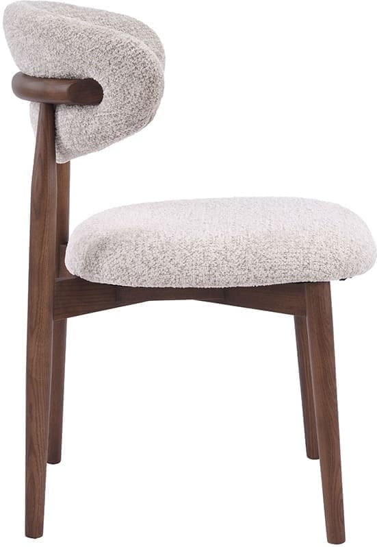 LABEL51 Eetkamerstoel Kyoto - Beige - Geweven - Walnoot Houten Frame Beige Eetkamerstoel