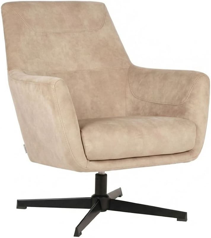 LABEL51 Fauteuil Toby - Naturel - Fluweel - Zwart Metalen Frame Naturel Fauteuil