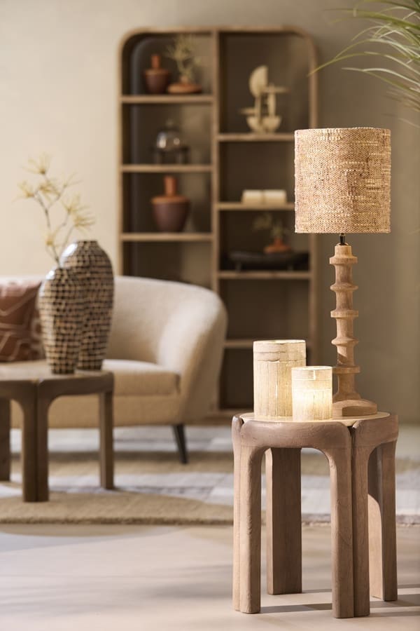 Light & Living Bijzettafel Ali - hout grijs-d bruin+travertin zand Grijs Bijzettafel