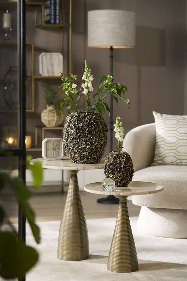 Light & Living Bijzettafel Bahia - zand travertin+antiek brons Bruin Bijzettafel