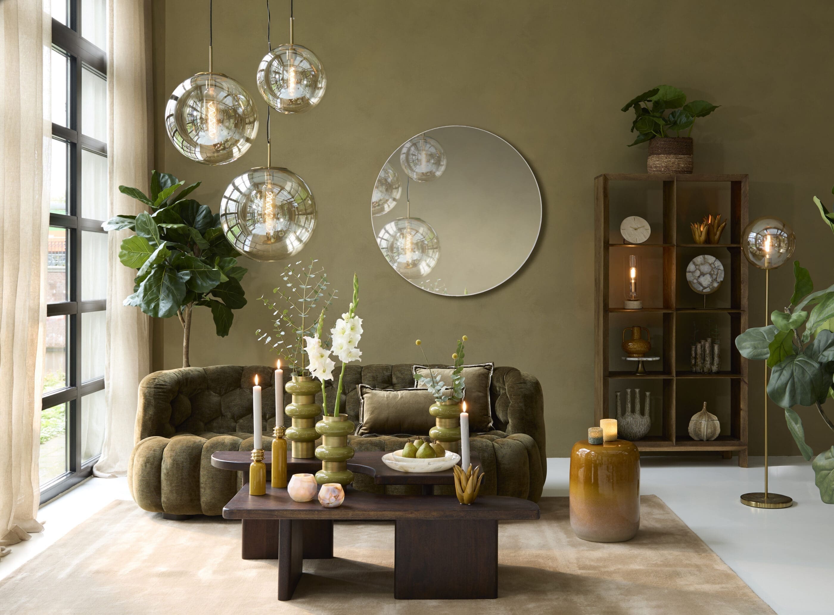 Light & Living Bijzettafel Franca - keramiek oker-crème Geel Bijzettafel
