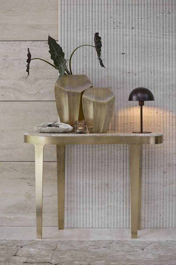 Light & Living Bijzettafel Giulio - marmer taupe+antiek brons Bruin Bijzettafel