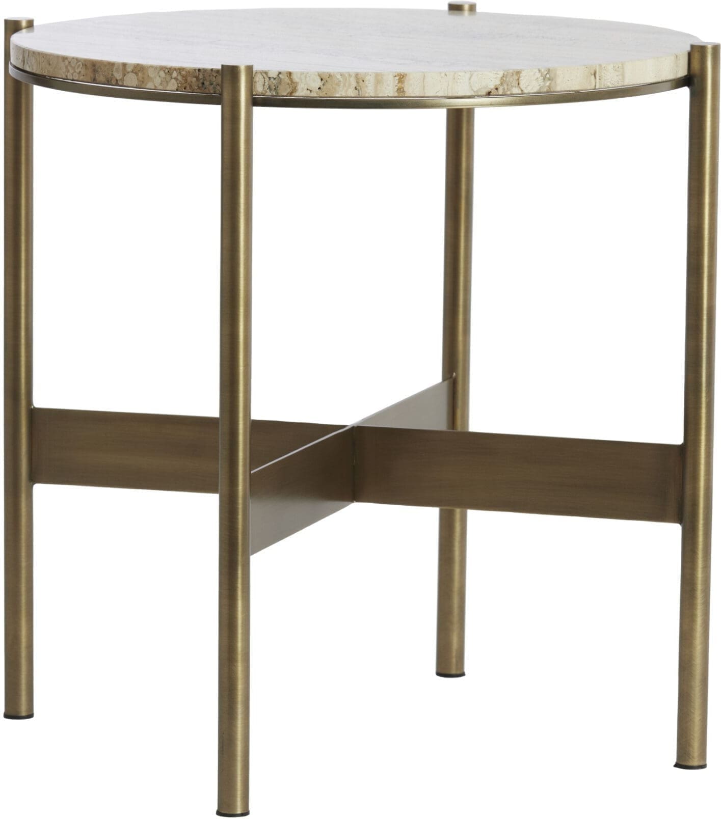 Light & Living Bijzettafel Macapa - antiek brons+crème travertin Wit Bijzettafel