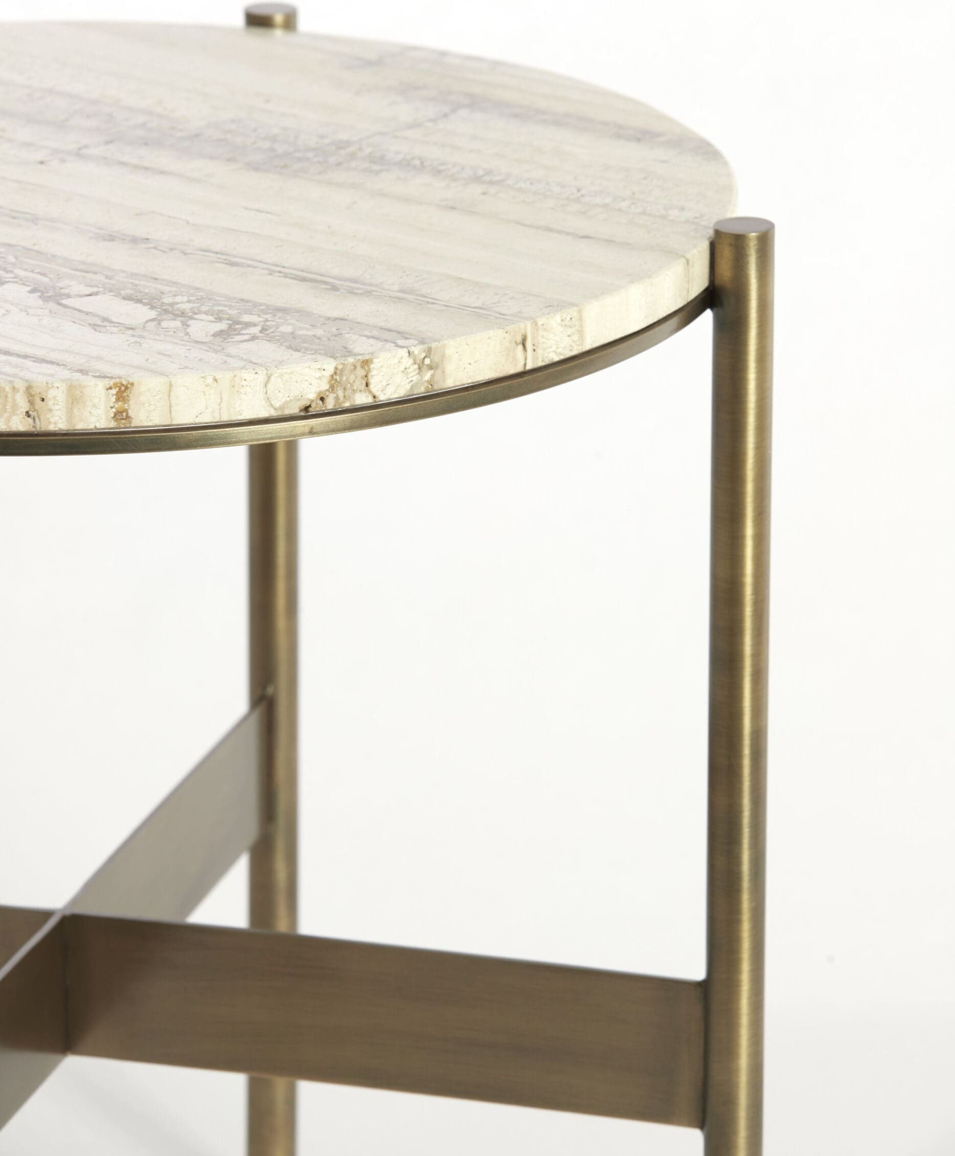 Light & Living Bijzettafel Macapa - antiek brons+crème travertin Wit Bijzettafel