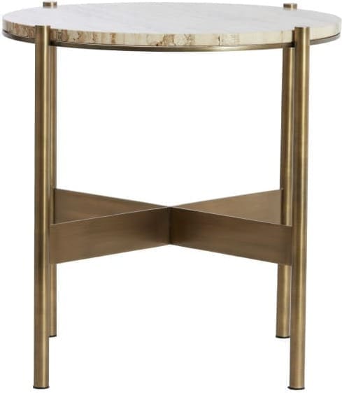 Light & Living Bijzettafel Macapa - antiek brons+crème travertin Wit Bijzettafel