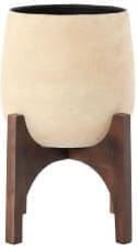 Light & Living Bloempot Karuna - hout+papier-maché beige Wit Bloempot