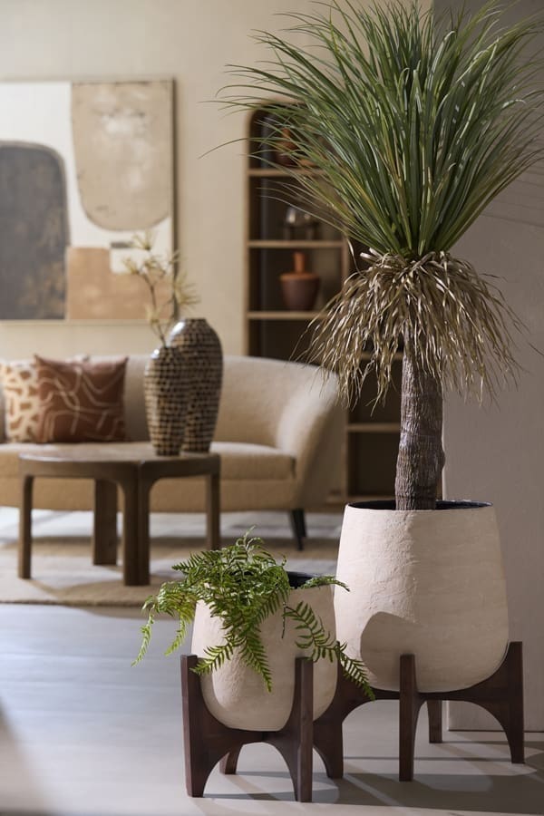 Light & Living Bloempot Karuna - hout+papier-maché beige Wit Bloempot