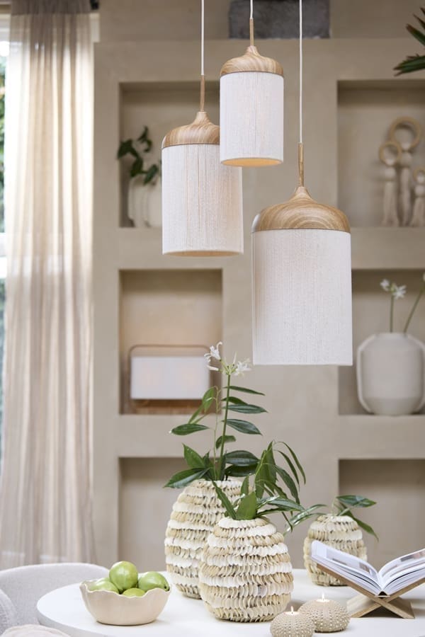 Light & Living Hanglamp Dania - hout print naturel+touw crème Bruin Hanglamp