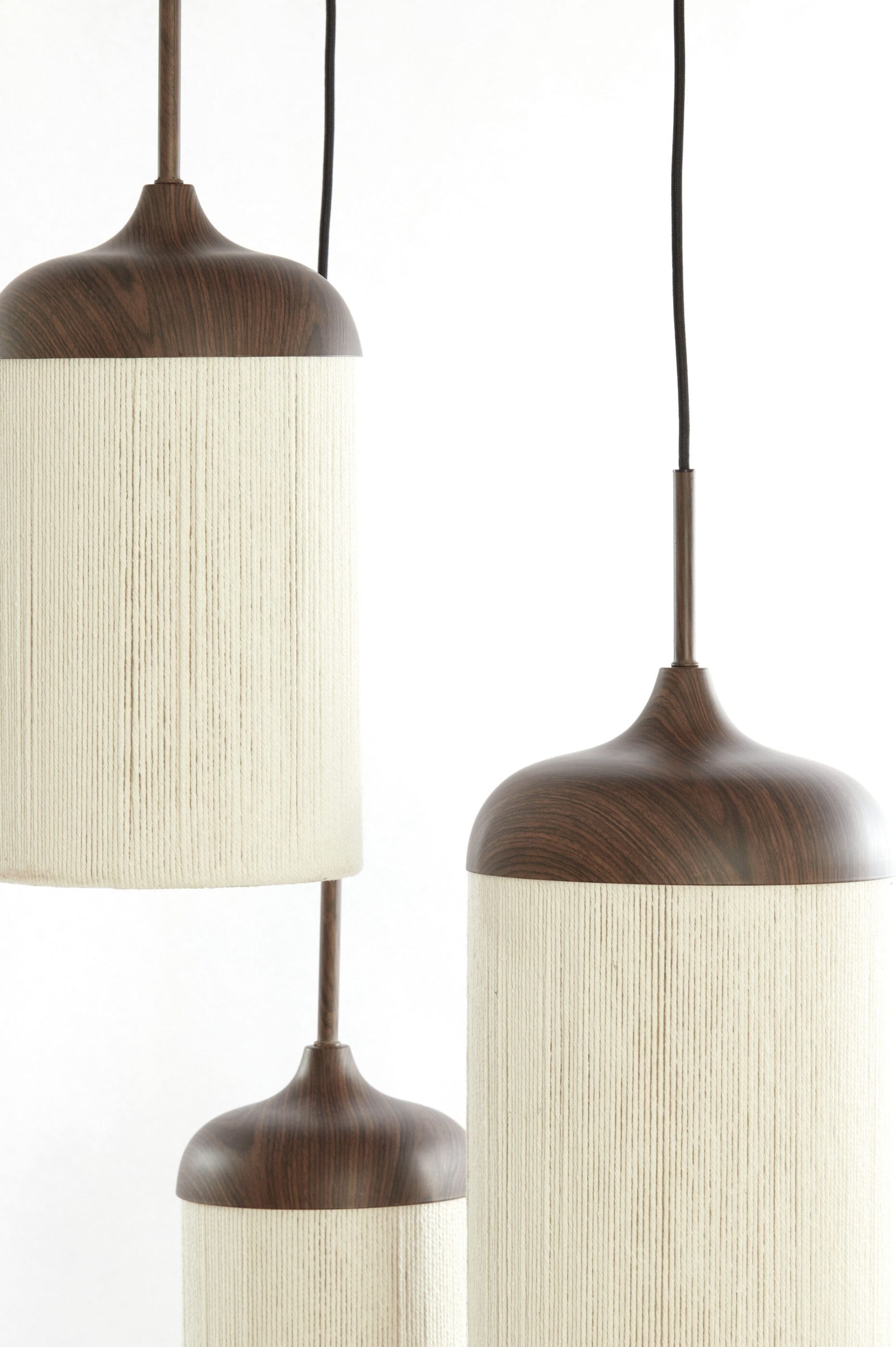 Light & Living Hanglamp Danialo - hout print d bruin+touw crème Bruin Hanglamp