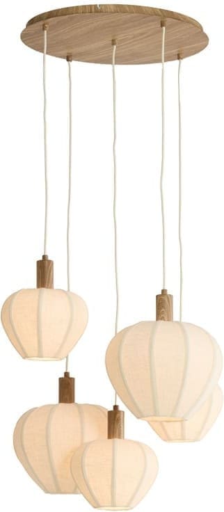 Light & Living Hanglamp Huxi - hout print naturel+linnen crème Wit Hanglamp