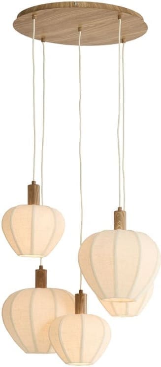 Light & Living Hanglamp Huxi - hout print naturel+linnen crème Wit Hanglamp