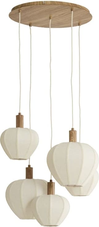 Light & Living Hanglamp Huxi - hout print naturel+linnen crème Wit Hanglamp