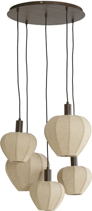 Light & Living Hanglamp Huxi - hout prnt d bruin+linnen nat. Bruin Hanglamp