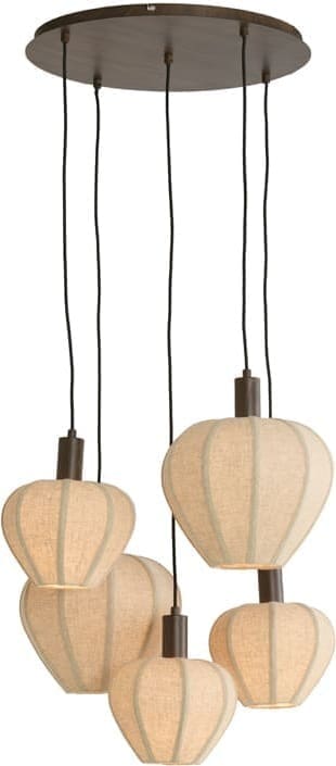 Light & Living Hanglamp Huxi - hout prnt d bruin+linnen nat. Bruin Hanglamp
