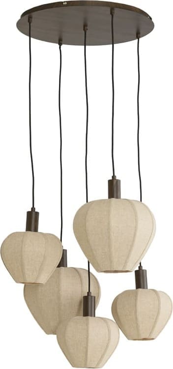 Light & Living Hanglamp Huxi - hout prnt d bruin+linnen nat. Bruin Hanglamp