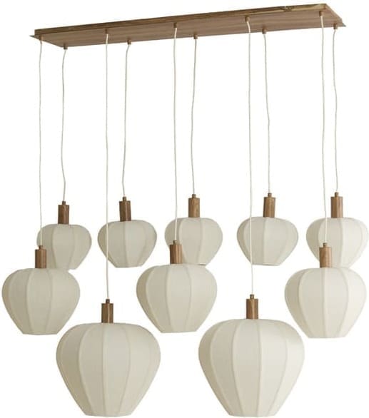 Light & Living Hanglamp Huxi - hout prnt nat+linnen crème Wit Hanglamp